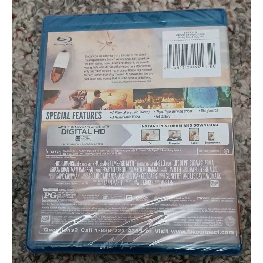 Life Of Pi Blu-Ray New Factory Sealed PG Movie Suraj Sharma Irrfan Khan Fantasy - Picture 2 of 2